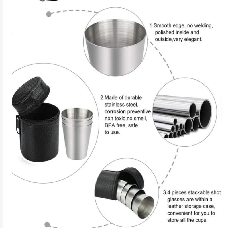 4Pcs/Set Stainless Steel Glass Set Outdoor Small Glasses Set Travel Picnic Cup Set 30/70/170Ml