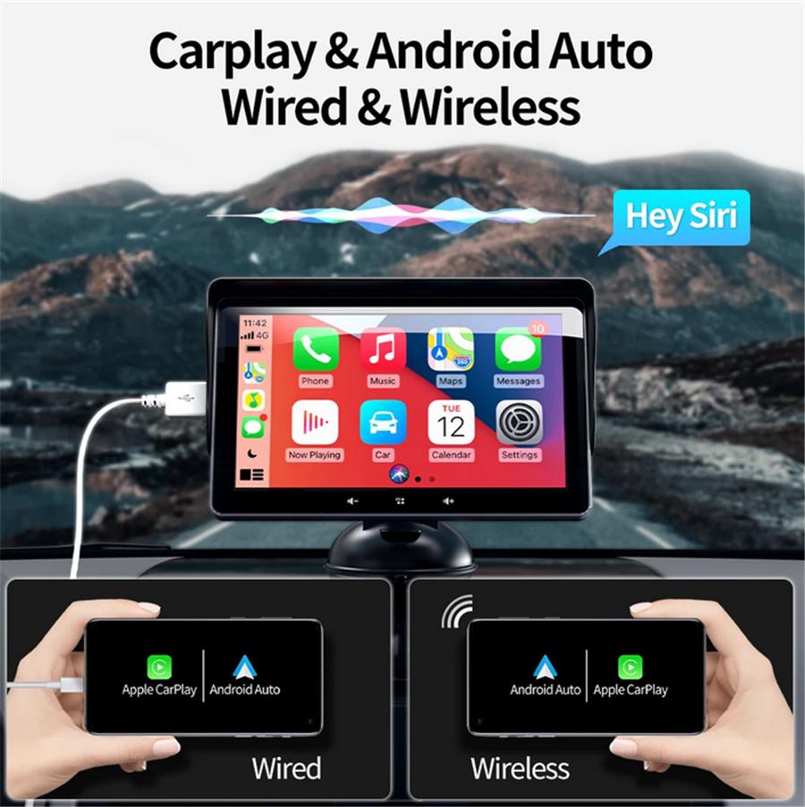Universal 7" Screen + Camera For Wireless Carplay Android Auto Car Stereo Player