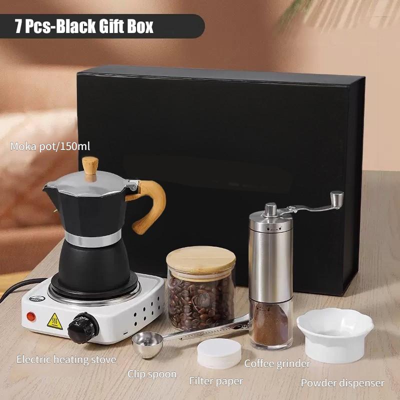 7Pcs Moka Pot Coffee Machine Kit Portable Hand Brew Espresso Coffee Equipment Coffee Maker Gift Set