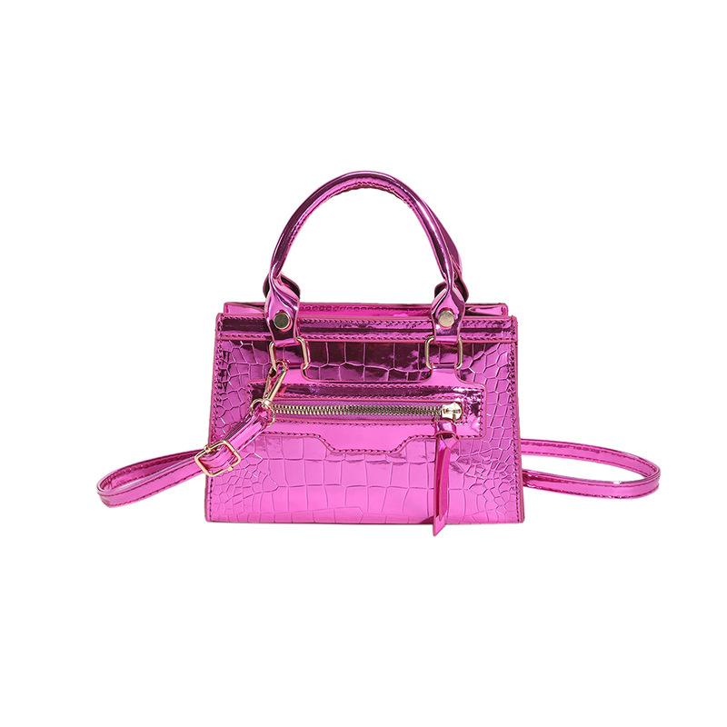 Glossy Crocodile Pattern Small Square Bag Women's New Fashionable Colorful Handbag Textured Shoulder Messenger Bag