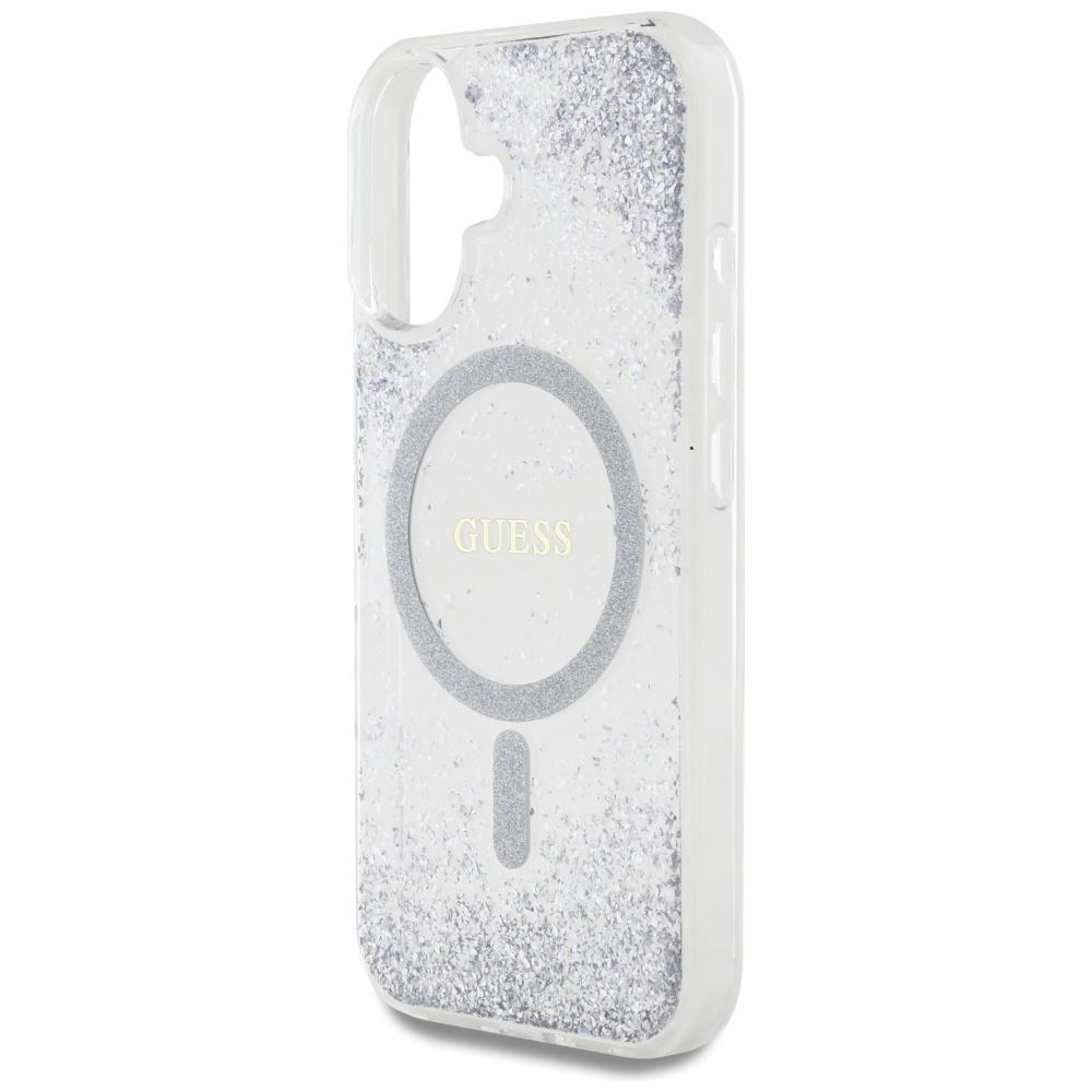 Guess Hc Resin Bottom Glitter Case For iPhone 16 Magsafe Silver
