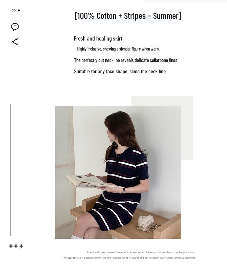 Women's Spring-Summer Striped Cotton Polo Dress - Color Block, Short Sleeve, Knit T-shirt.