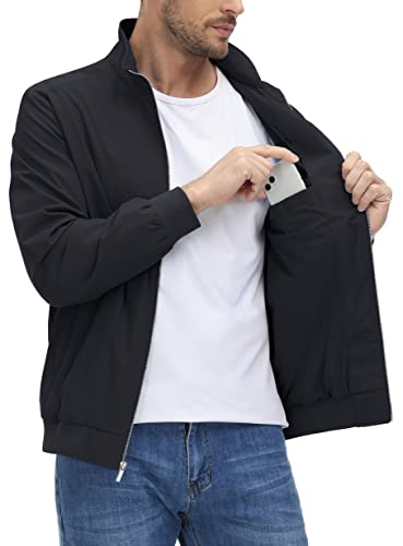 TACVASEN Men's Autumn Jacket, Workwear, Windproof, Outerwear, Water-Repellent, Lightweight, Simple, Solid Color, Casual, Jumper, Hiking, Stadium Jacke