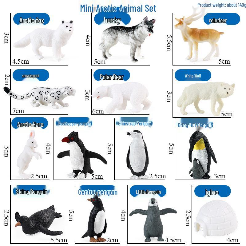 Realistic Polar Animal Toy Set: Polar Bear, Ferret, Reindeer, Seal, Orca, Arctic Hare, Walrus Figurines.