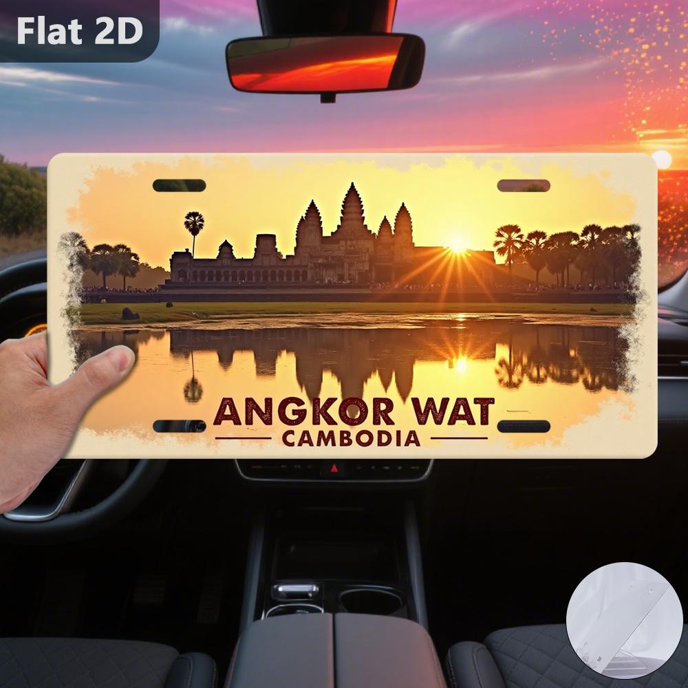 D Flatpc Vintage SignOutdoor Plaque Angkor Wat Cambodia Sunset Travel Souvenir Halloween Decoration GiftGarage Wall Decor 15x30cm(5.9x7.8inch)