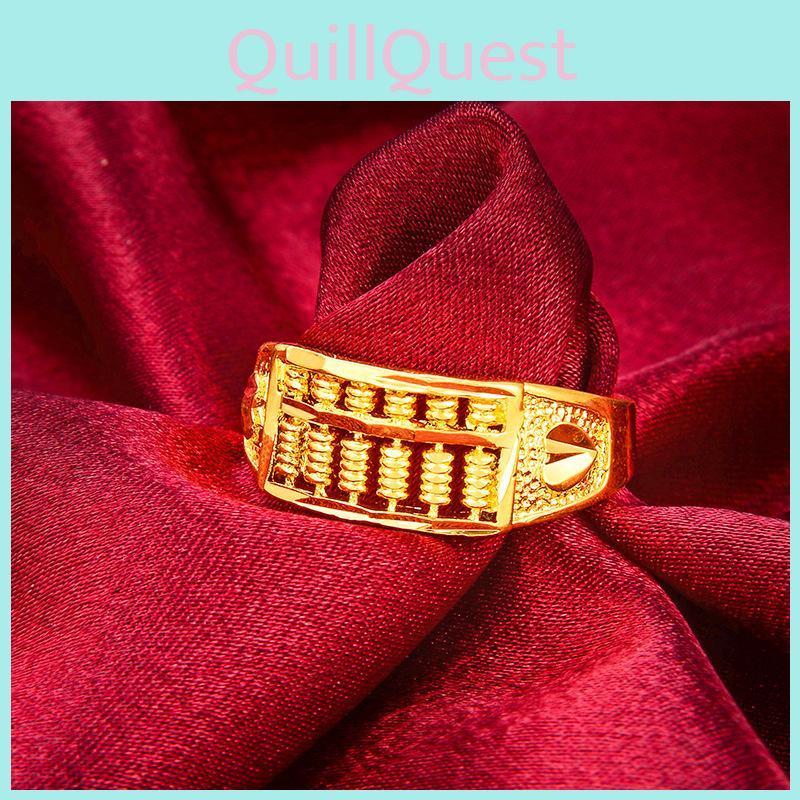 Vintage Sand Vietnamese Gold Abacus Open Ring Elegant Brass Gold Plated Jewelry Gift For Women