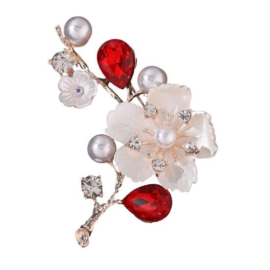 Mother Day Brooch with Strong Pin Design Imitation Pearl Cubic Zirconia Inlay Flower Shape Sweater Badge
