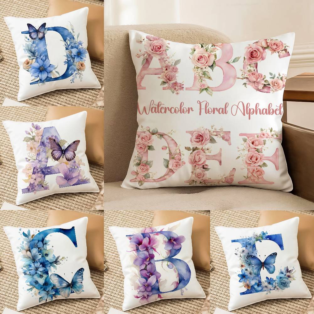 Creative Letters Floral Print Pillow Case Printed Brushed Fleece Pillow Baby Skin-Touch Eco-Friendly Dye-Sublimat