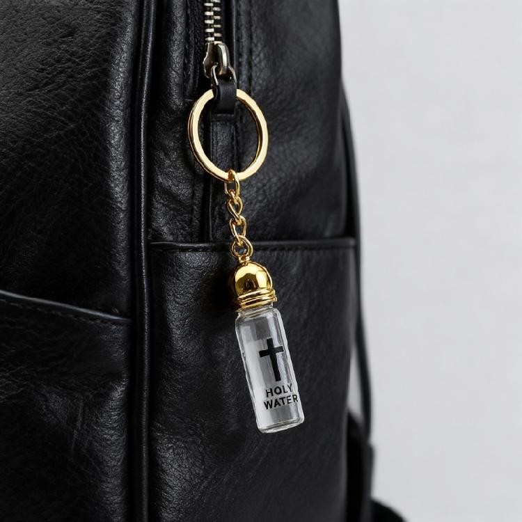Half Dozen Transparency Crucifix Keychain Religious Ornament Metal Clasp Holy Water Vial For Car Accessories