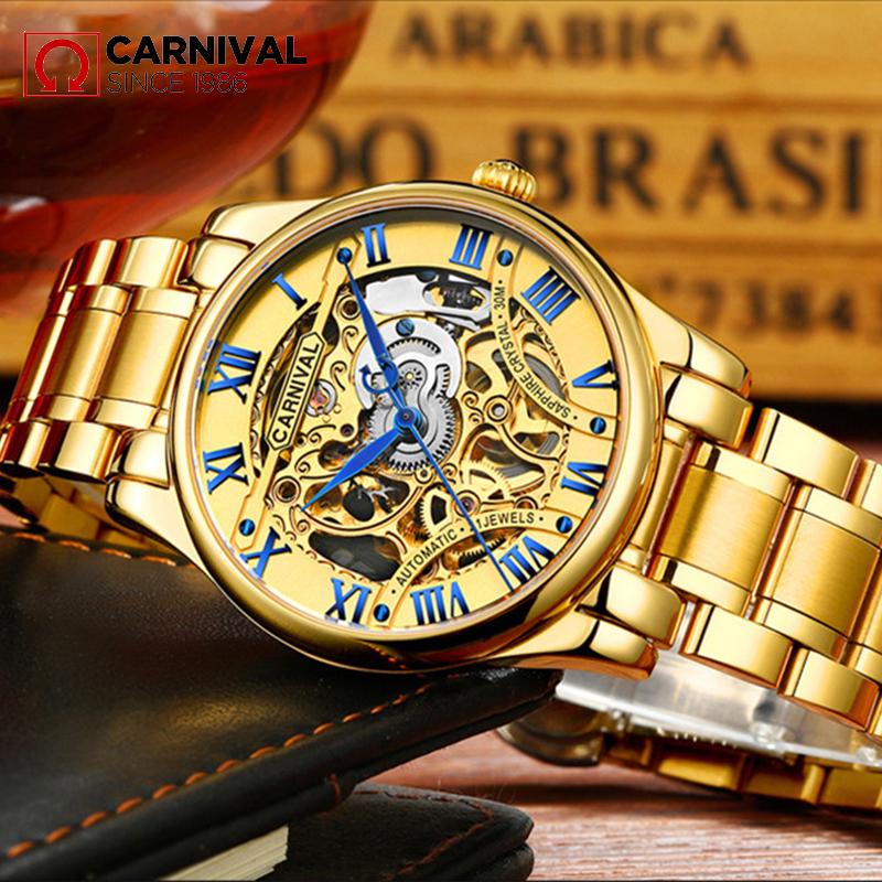 CARNIVAL Reloj Dorado para Hombre Automático Mecánico Reloj