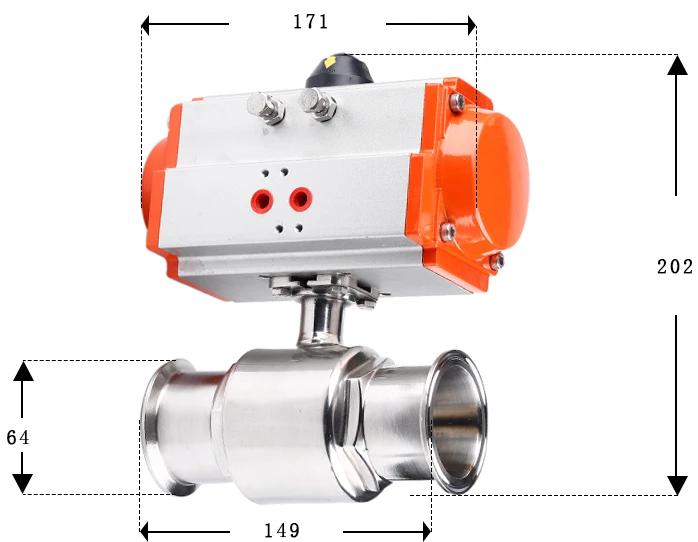 19-108mm Pipe 1.5" 2" -4" Tri Clamp 304 316L Stainless Steel Sanitary Ball Valve With Pneumatic actuator Homebrew