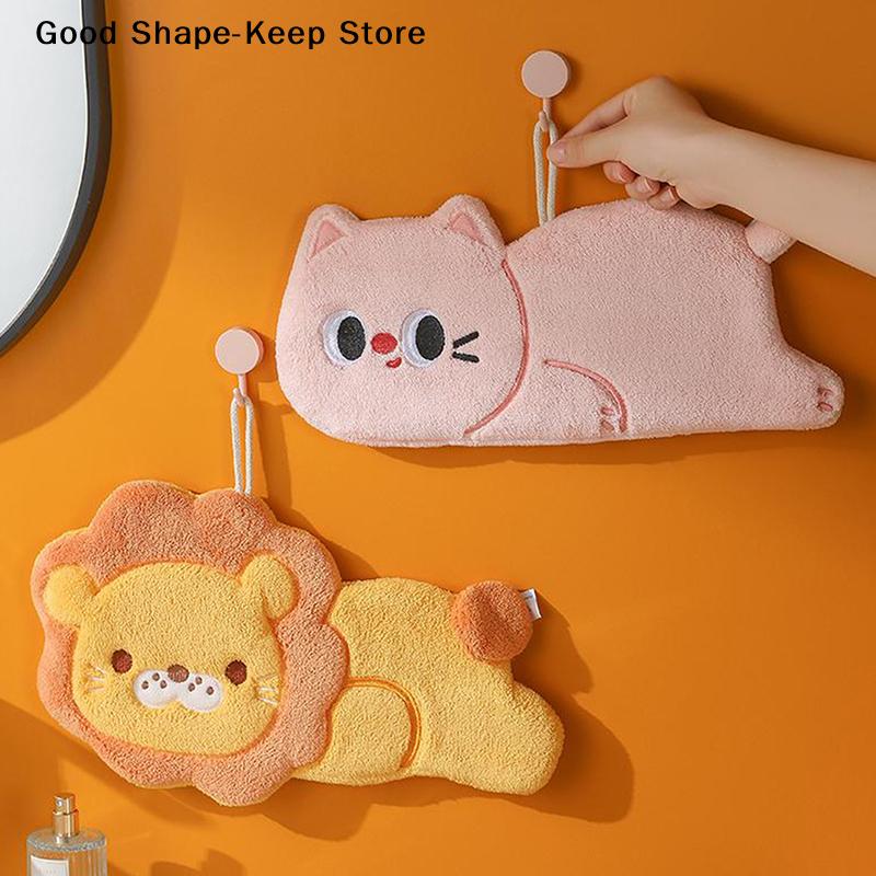 Cartoon Cat Quick Drying Lion Hand Towel Kitchen Bathroom Hand Towel Hanging Type With Super Water Absorption