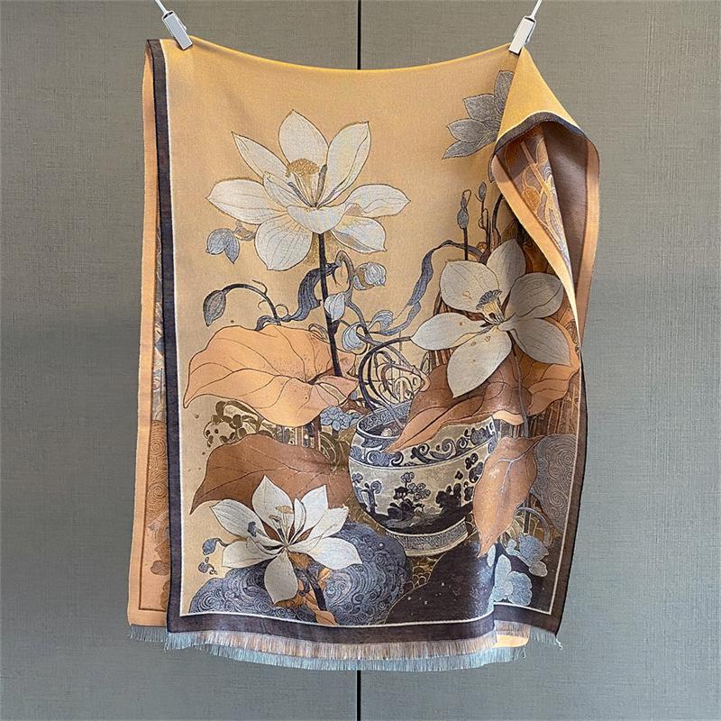 70*185cm Luxury Scarf Women Winter Warm Soft Shawls Faux Cashmere Painting Designer Thick Floral Wrap Poncho Pashmina Blanket