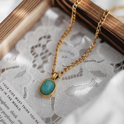 316L Stainless Steel New Fashion Upscale  Vintage Natural Ellipse Charms Thick Chain Choker Necklaces Pendants For Women