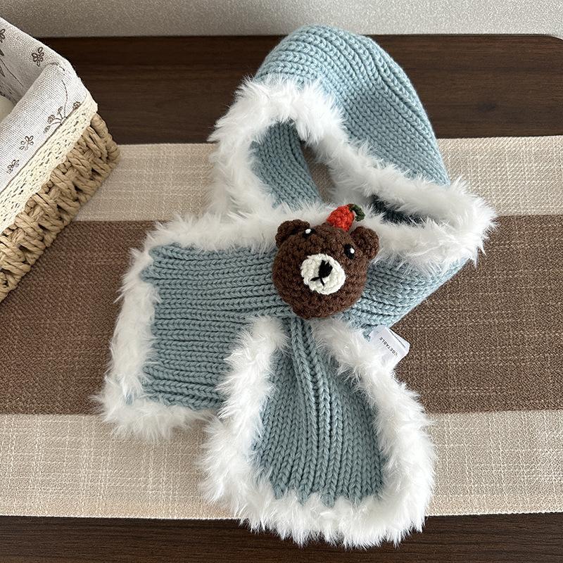 

Зимний вязаный шарф Теплый Милый Сладкий Рождественский шарф Сладкий Ветер Шарф Толстый 73*13cm светло-синий