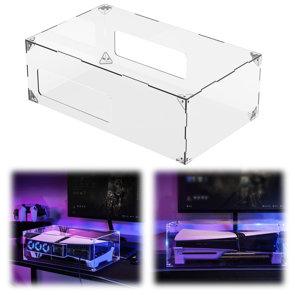 Transparente Acryl-Horizontal-Spielkonsolen-Staubschutzhülle, seitlich zu öffnen, staubdichter Schutz für PlayStation 5 Pro/Slim Disc Digital