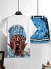 Men's Summer New Letter Pattern Printed Comfortable Breathable Round Neck T-shirt Drawstring Shorts Set Outdoor Street Wear