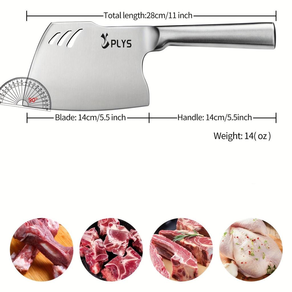 PLYS Cuchillo para picar huesos Hacha de carnicero de alta resistencia Picador de carne Hoja engrosada de acero inoxidable Hacha de cocina con mango ergonómico