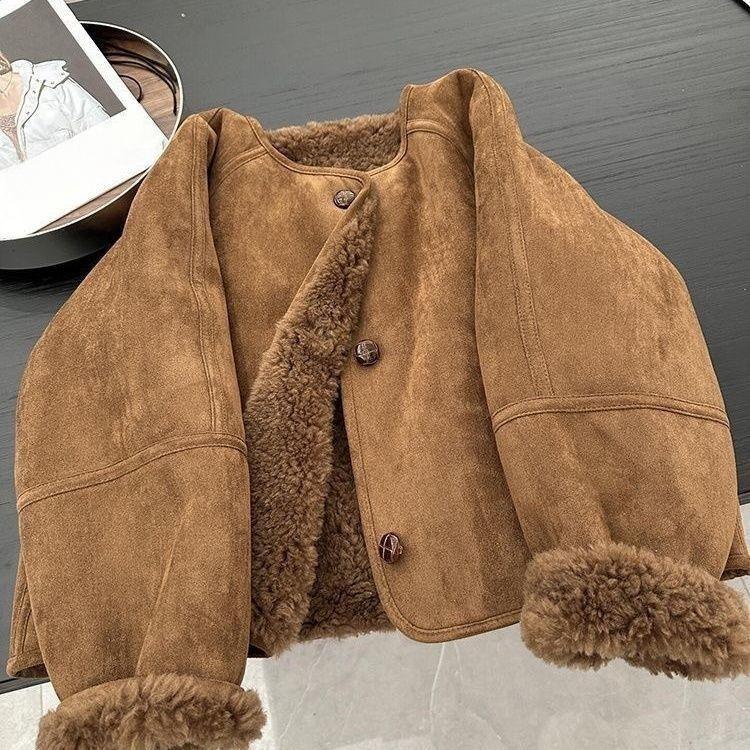 Winter Warm Coat for Women Korean Fashion Simple Loose Fleece Lined Jacket