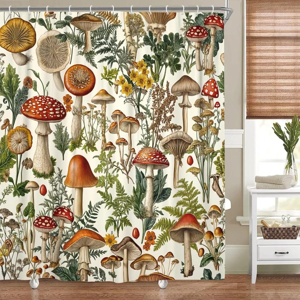 Fairy Village Forest Shower Curtain, Home Bathroom Decoration Woodland Wildlife Pattern Shower Curtain With Hook