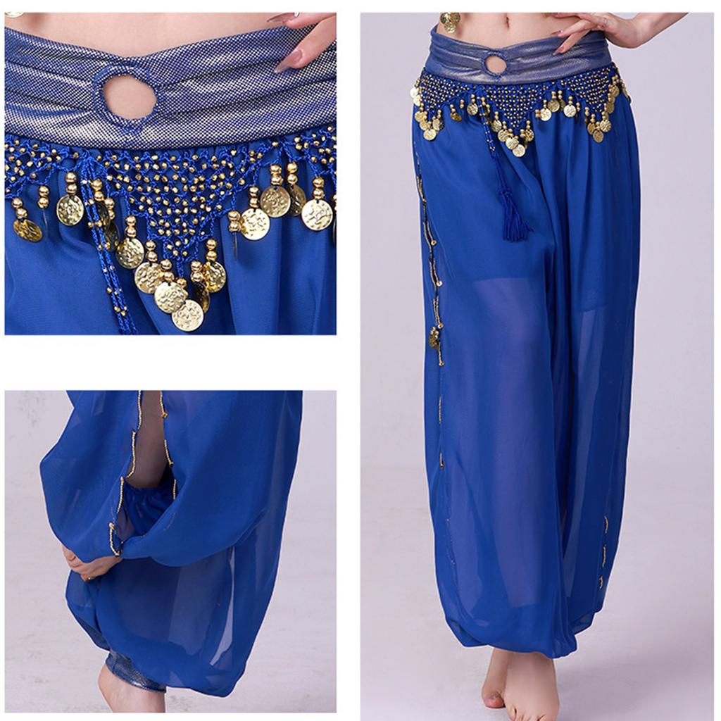 Costumes de Danse du Ventre Pantalons Lanterne à Monnaies pour Danse du Ventre Mousseline fendue Sequins Pantalons Sarouel pour Yoga Pantalons de Danse du Ventre