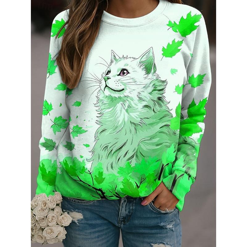 

Осень Зима Пуловер Женская Милая Кошка Растения Графическая Толстовка 3D Принт Круглый Вырез Длинный Рукав Топы Женская Одежда Y2K Уличная Одежда 5XL