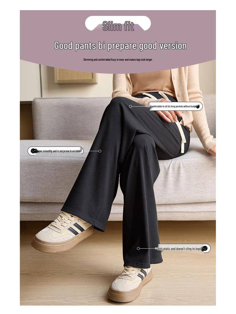 2024 Spring/Summer Maternity Wide-Leg Drawstring Pants - Long, Straight-Leg, No Belly Support, Casual Fit
