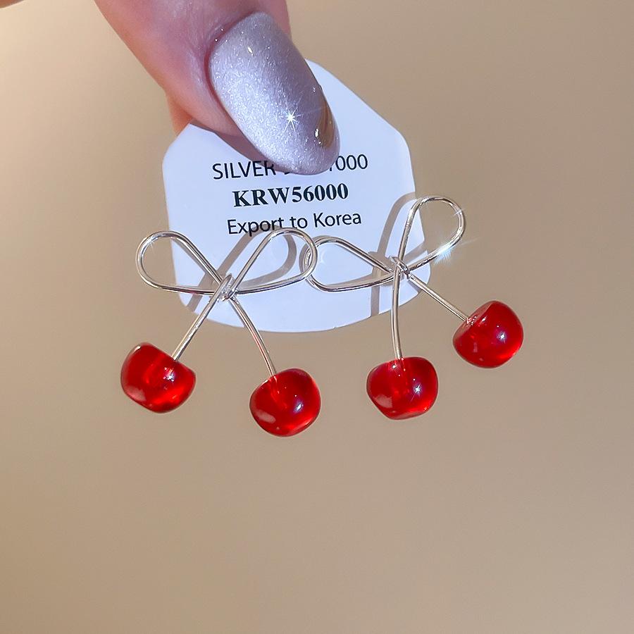 

Sweet Cute Red Resin Cherry Dangle Earrings for Women Girls Romantic Hollow Bowknot Stud Earrings Birthday Jewelry Accessories