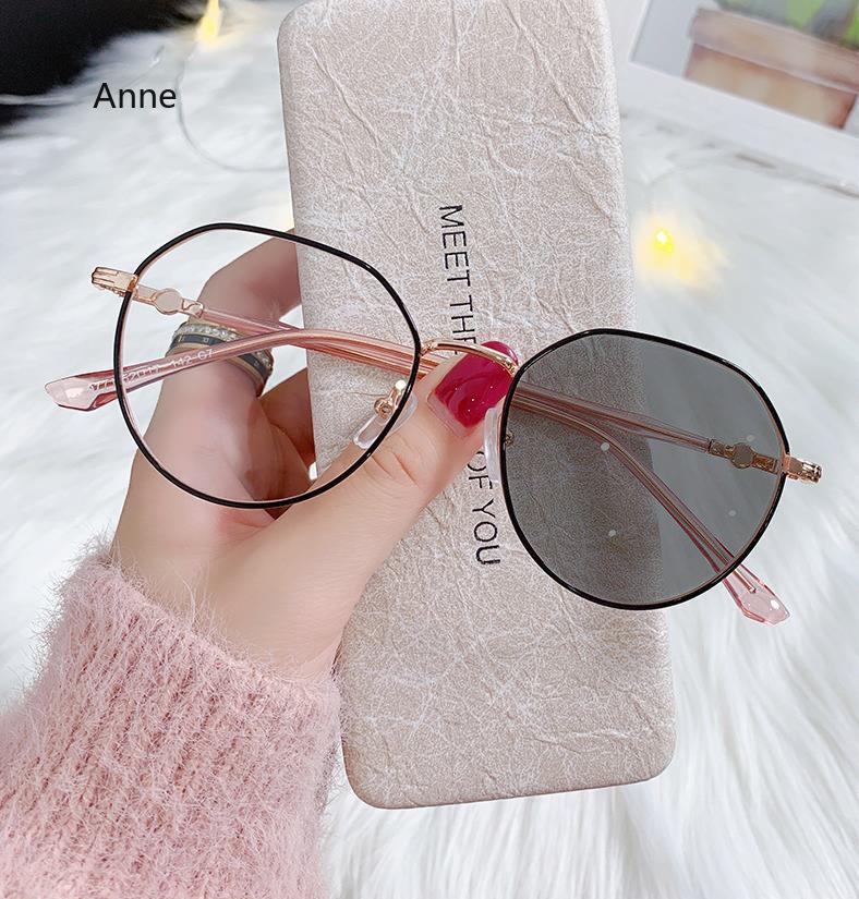 Photochromic Blue Light Filter Glasses Women'S Metal Frame Non-Prescription For Outdoor Reading/Daily Use Eyeglasses
