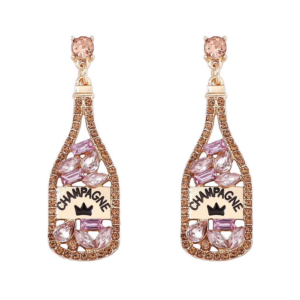 Cross-border European and American Elements Inlaid with Rhinestone Letters Wine Bottle Pendant Women's Fashion Personality Earrings Amazon Hot Sale