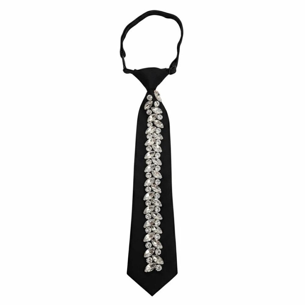 

Locomotive Style Crystal Long Necktie Black Pre-tied Tie Rhinestone Tie JK Uniform Decoration чорний