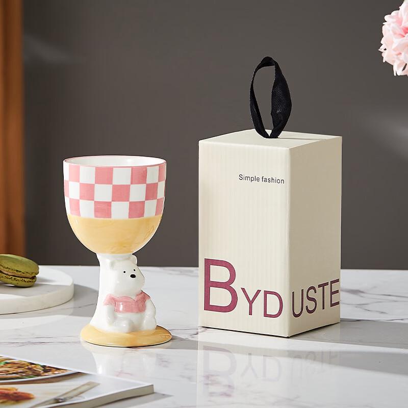 Shangqi Pink Checkerboard Bear Goblet Mug