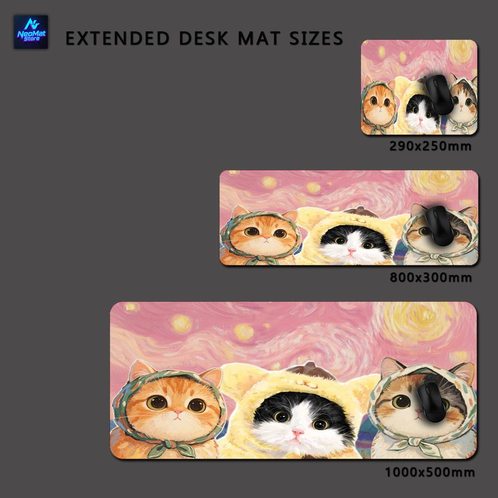 Mouse Pad Cat Desk Mat Pink Mousepads X Pc Decoration Accessory Carpet Cute Keyboard Pad Extra Large Pc Rug Van Gogh Art