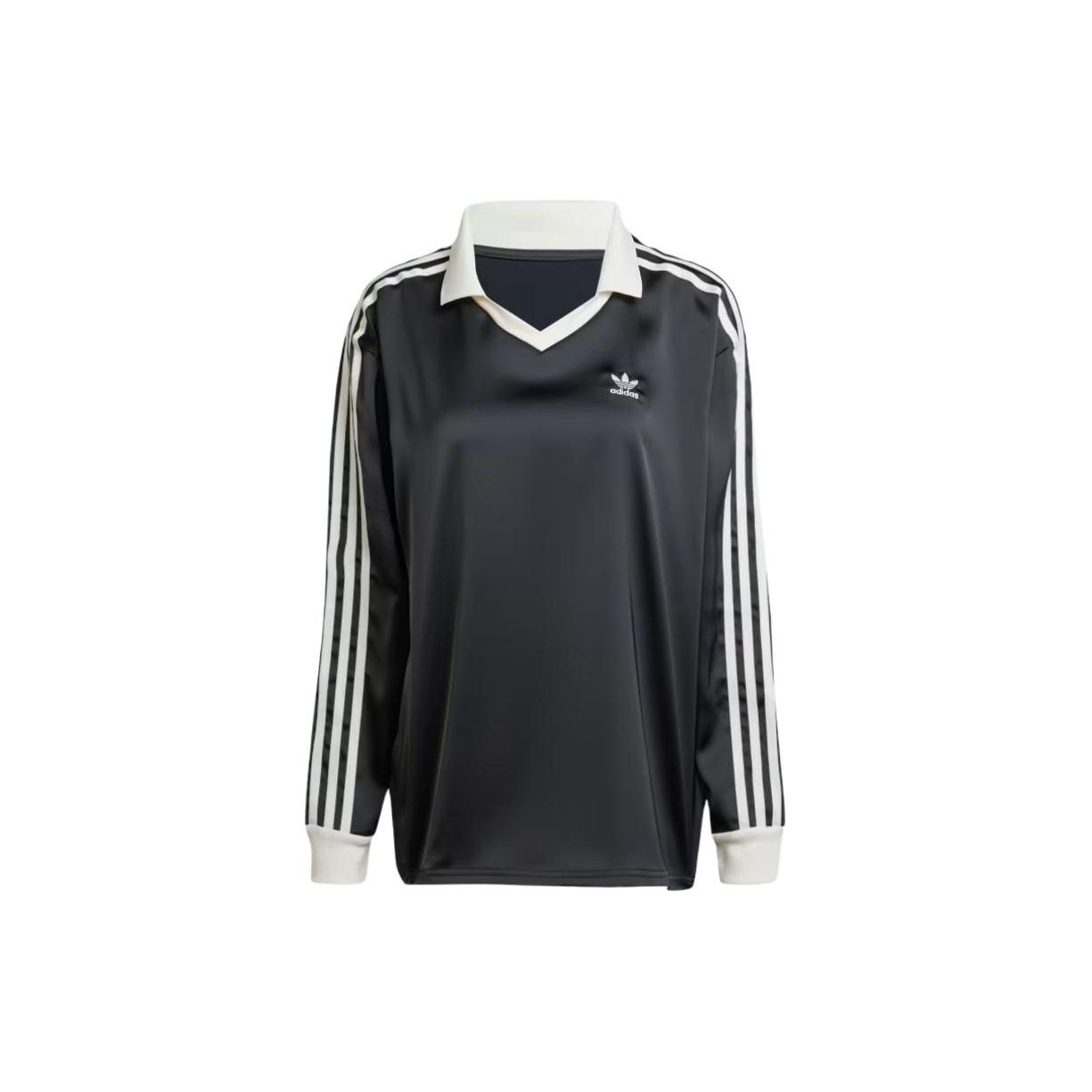 adidas Women s 3-Stripes Satin Long Sleeve T-shirt Black IR6099 XS