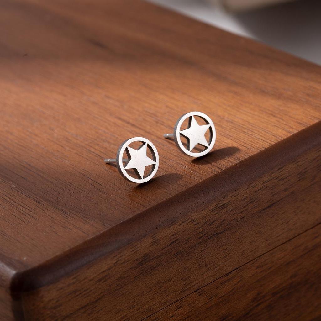 European & American Style Titanium Steel Star, Moon & Bowknot Stud Earrings for Women