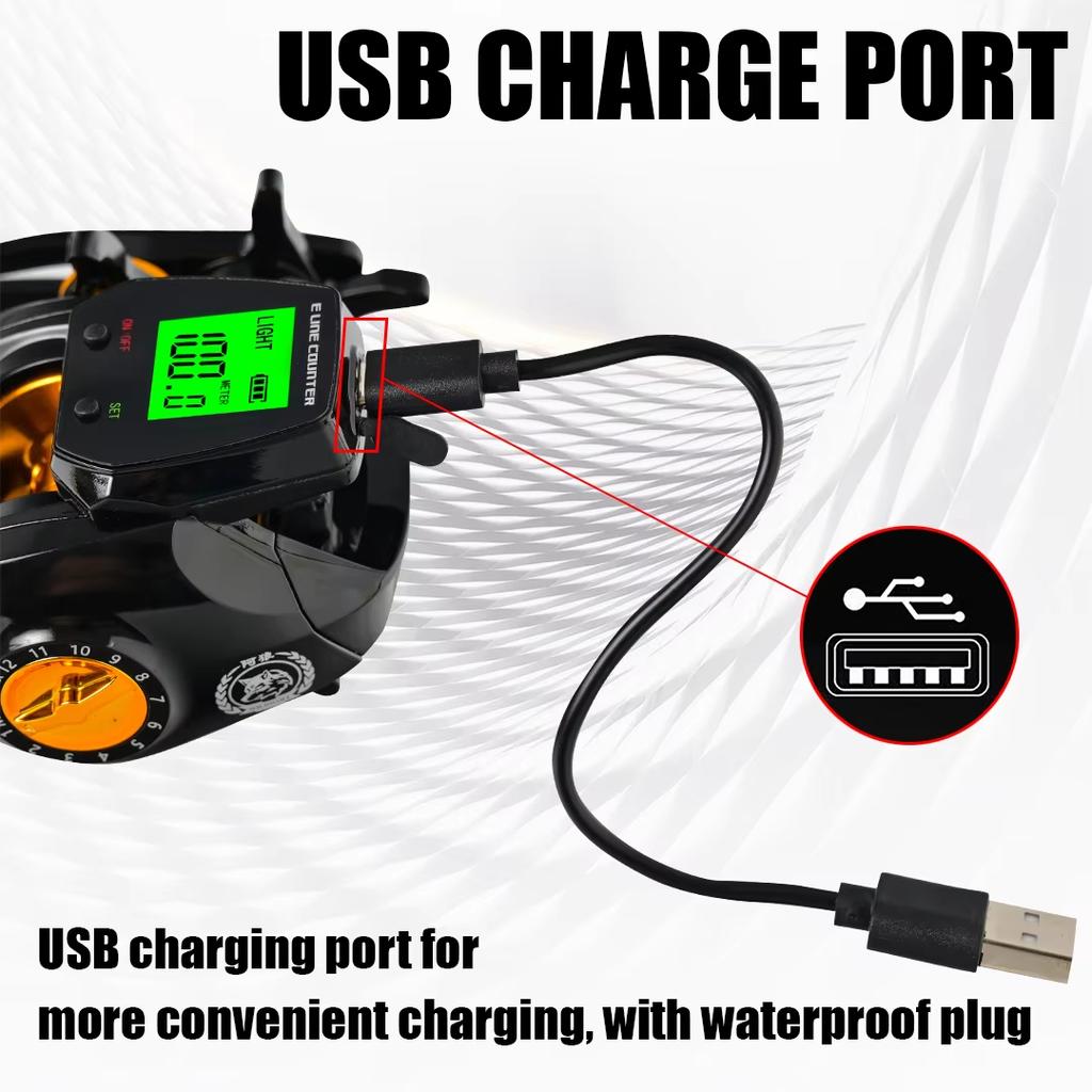 Yeni Su Geçirmez Elektronik Sayma Balıkçılık Makarası Arka Aydınlatmalı 10kg Fren Gücü 5+1 Rulman Yüksek Dişli Oranı USB Şarjlı Drenaj Alarmı