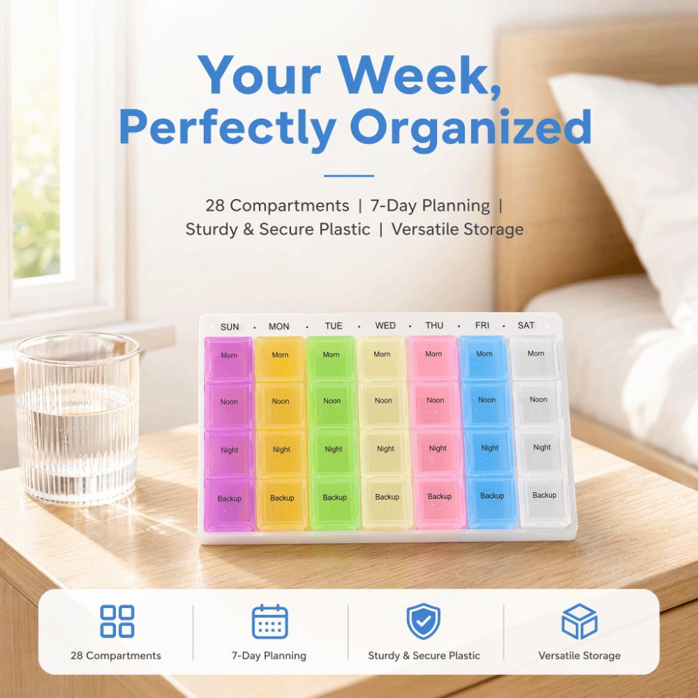 8pcs Assorted Colors Medicine Organizer Box 28 Compartments Daily Medication Organizer  Home Storage