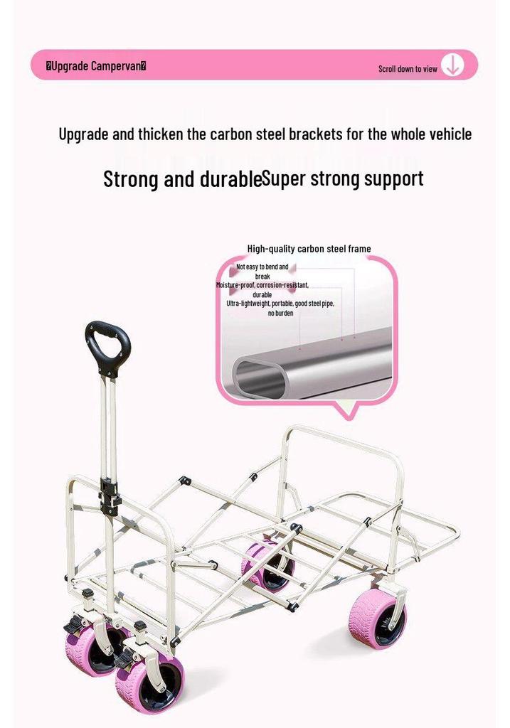 Pink Camper Van Portable Folding Cart for Packages and Picnic Camping