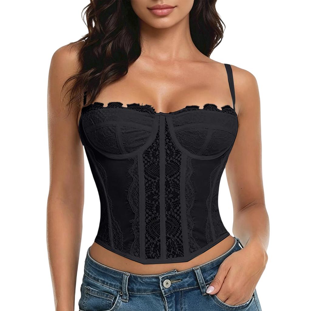 Women's Push-Up Corset Top with Underwire, Lace and Slimming Boning for Shapewear