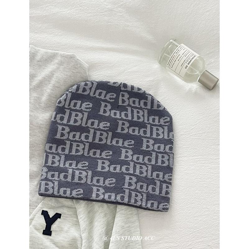 Niche street trendy brand personalized letter wool hat women's versatile pullover cold hat knitted melon fur hat men