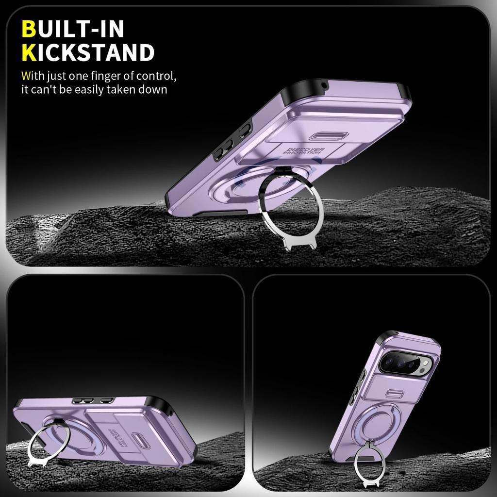 Luxury Hard Shockproof Armor Rotate Ring Bracket Phone Case For Google Pixel 10 9 8 7 Pro XL 8A 9A Push Window Proteciton Cover