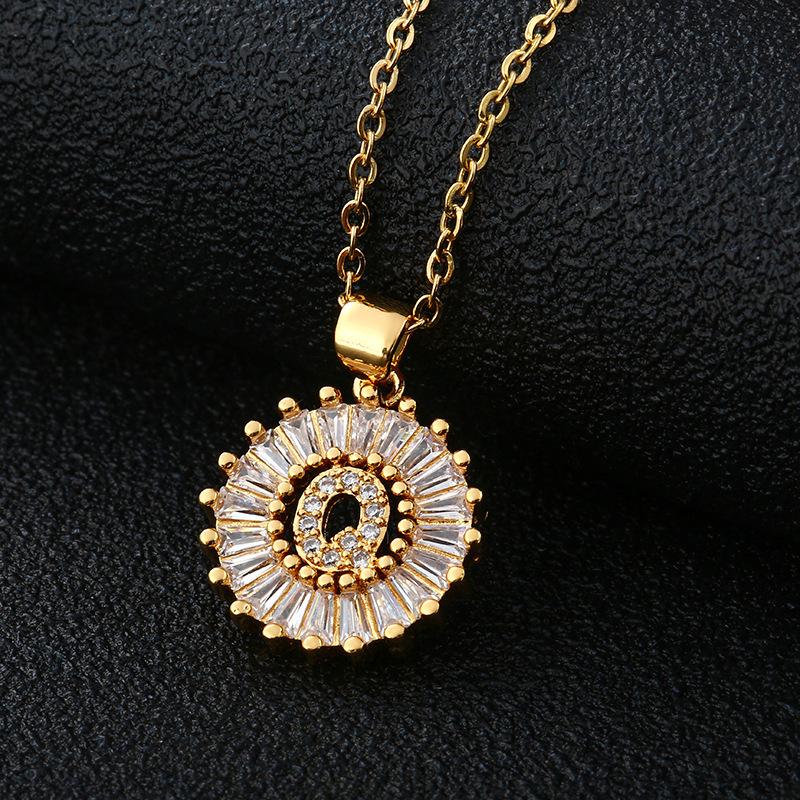 Xiyin Multicolor Zircon Copper Clavicle Chain Necklace with 26 Initial Pendants for Women