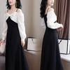 2026 Chic Retro Plus Size Patchwork Color Block Midi Dress for Women - High Waist Slimming Mother's Wear