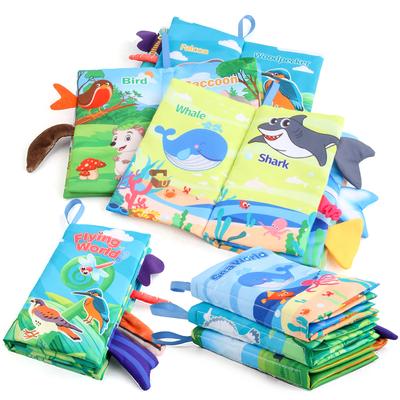 8 Seiten Schwanzstoffbuch Cartoon-Tiere Fühlen und Tasten Säugling Weiche Bücher Entwicklung Interaktives Früherziehungsspielzeug für Baby