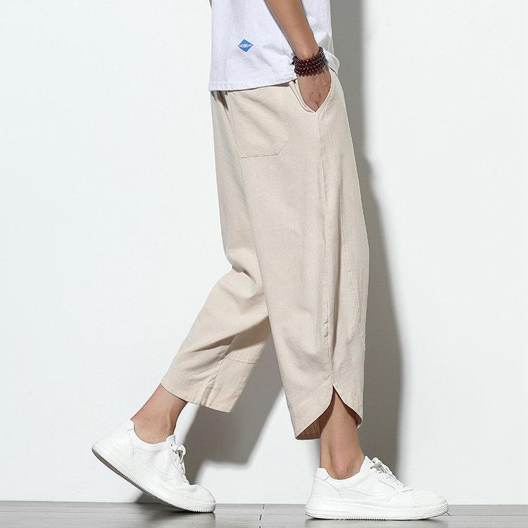 Streetwear Jaro Léto Harémové Kalhoty Běžné Pánské Bavlněné Povlečení Jednobarevné Harajuku joggers