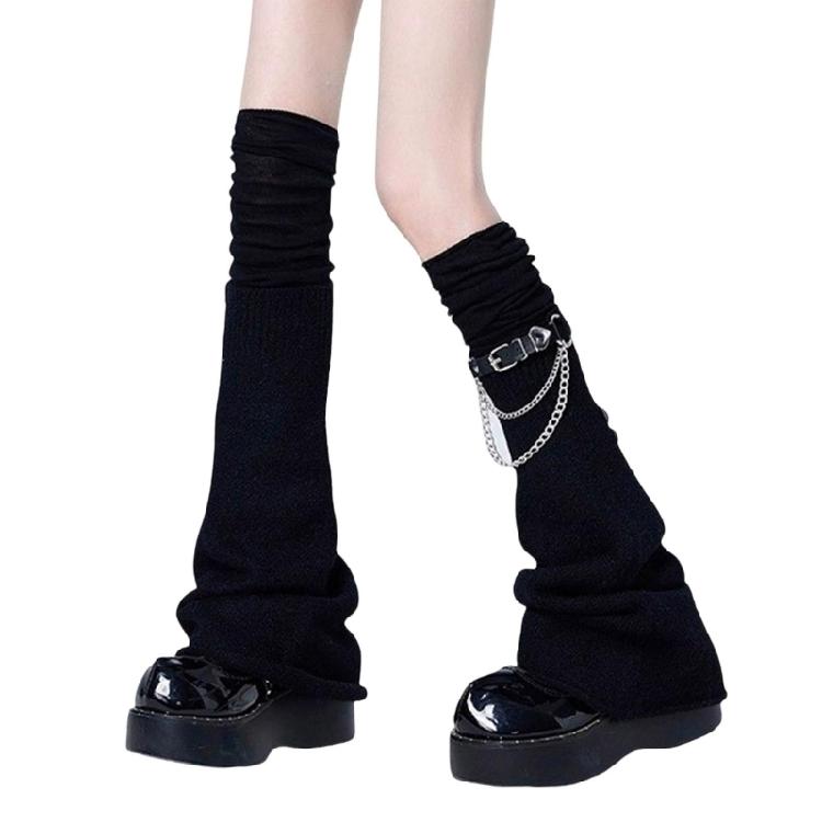 Women Harajuku Punk Flared Foot Covers with Buckled Belt Aesthetic Thigh High Over Knee Leg Warmers Socks Streetwear
