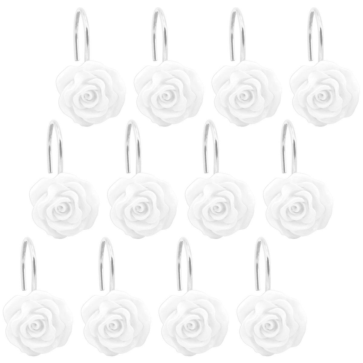 

12 шт. крючков для душевой занавески, антикоррозийные крючки для душевой занавески, крючки для душа в виде розы из смолы, модные декоративные крючки для дома белый