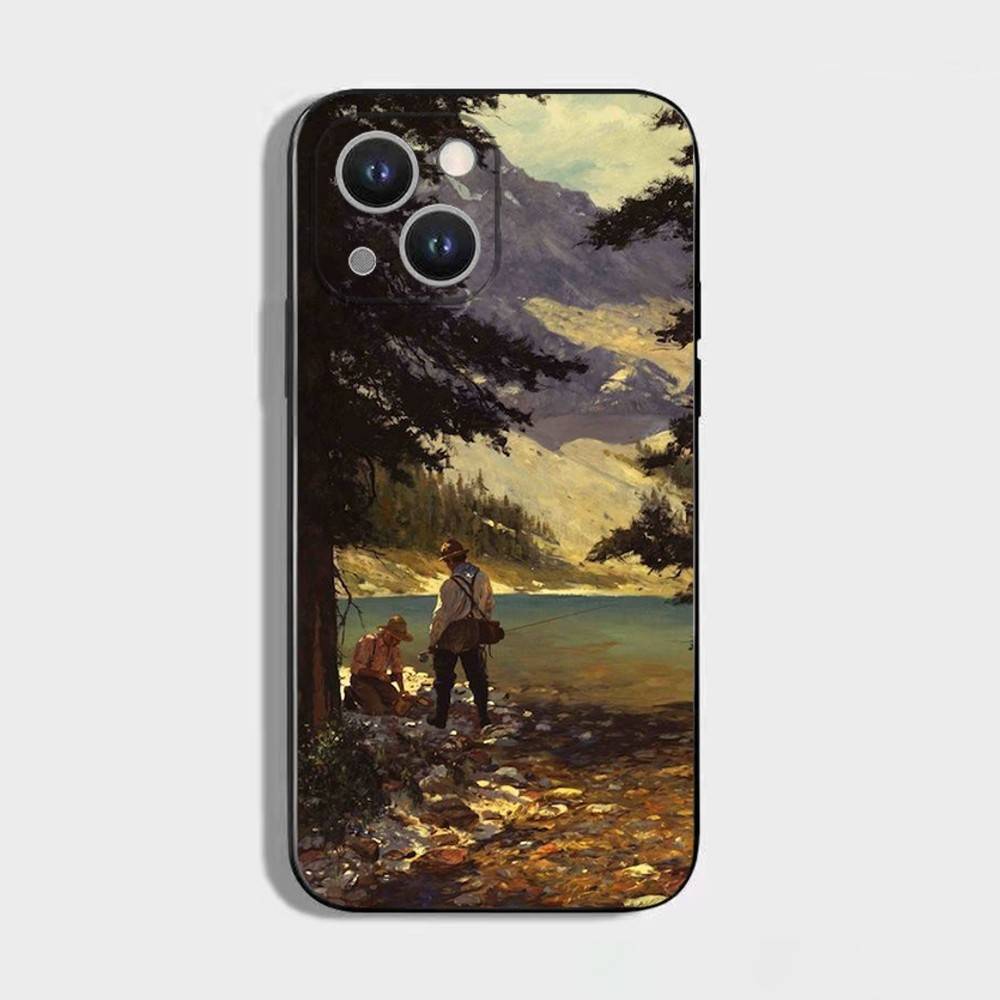

Hunting Fishing Man Phone Case For iPhone 17,16,15,14,13,12,11 Plus,Pro Max,XS,X,XR,SE,Mini,8,7,Soft Silicone Black Cover iPhone14