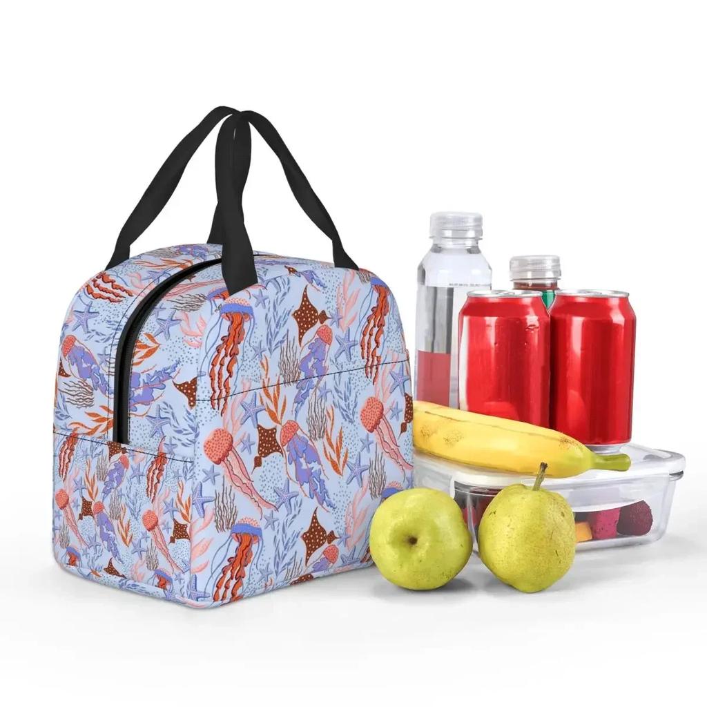 Jellyfish In The Ocean Pink Blue Insulated Lunch Bag for Kids School Cooler Thermal Food Box Tote Portable Lunch Boxes Container