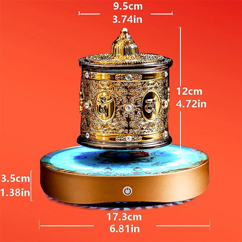 Tibetan Buddhist Turntable Magnetic Levitation Wheel Built-in Scriptures Gilded Surface Automatic Rotation Decorative Ornaments